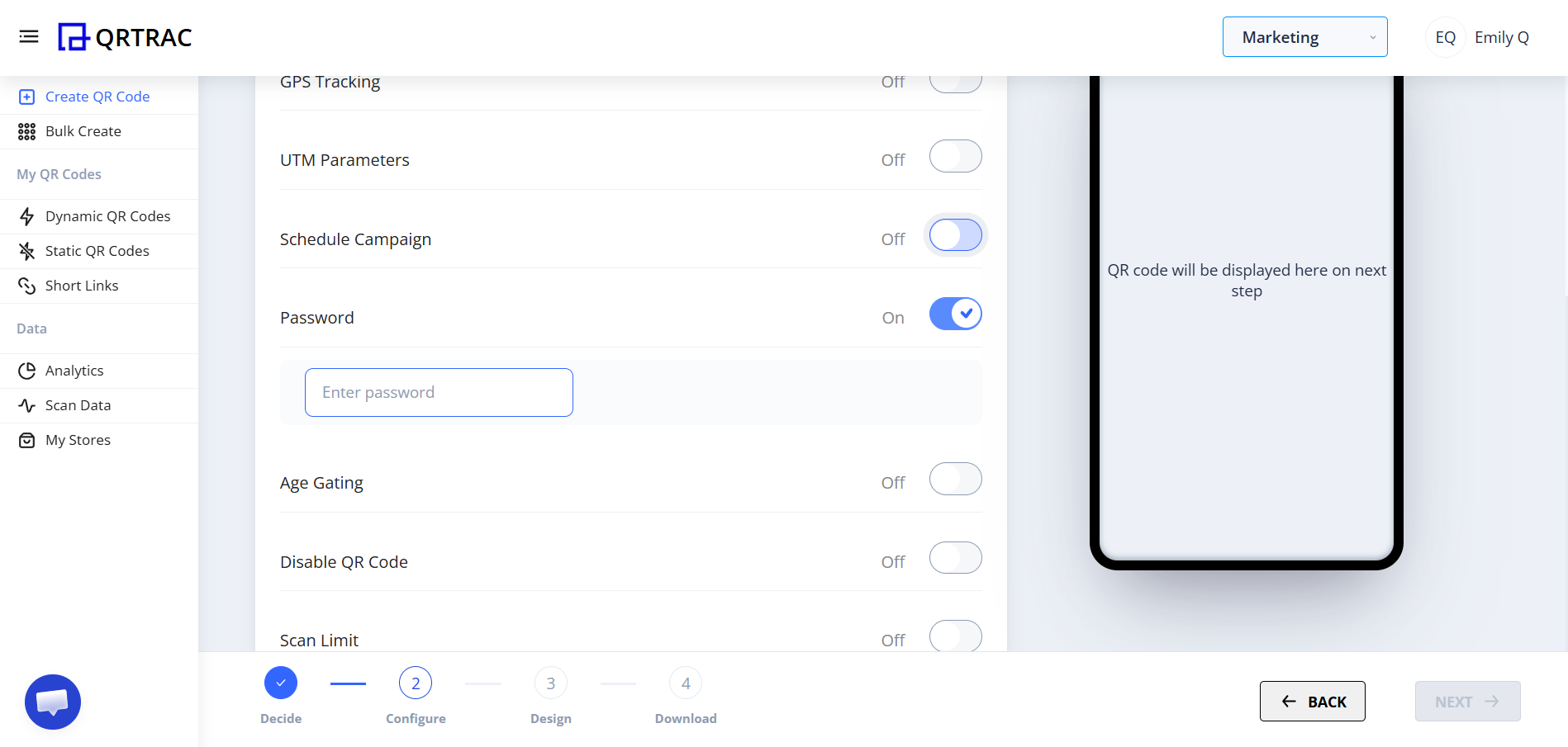 Password Protection toggle enabled in Advanced Settings