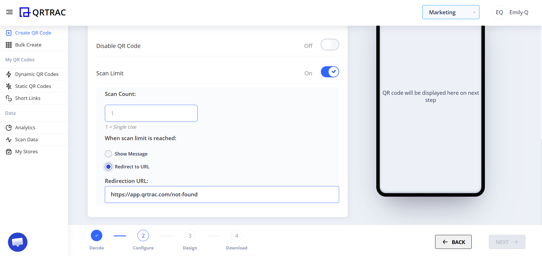 Redirect to URL option when scan limit is reached