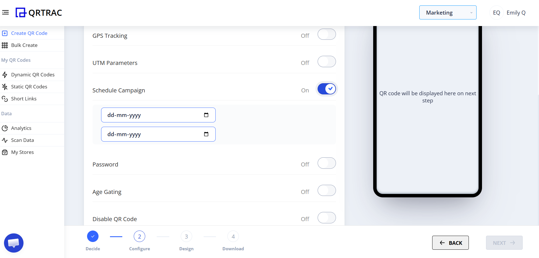 Schedule Campaign toggle enabled in Advanced Settings