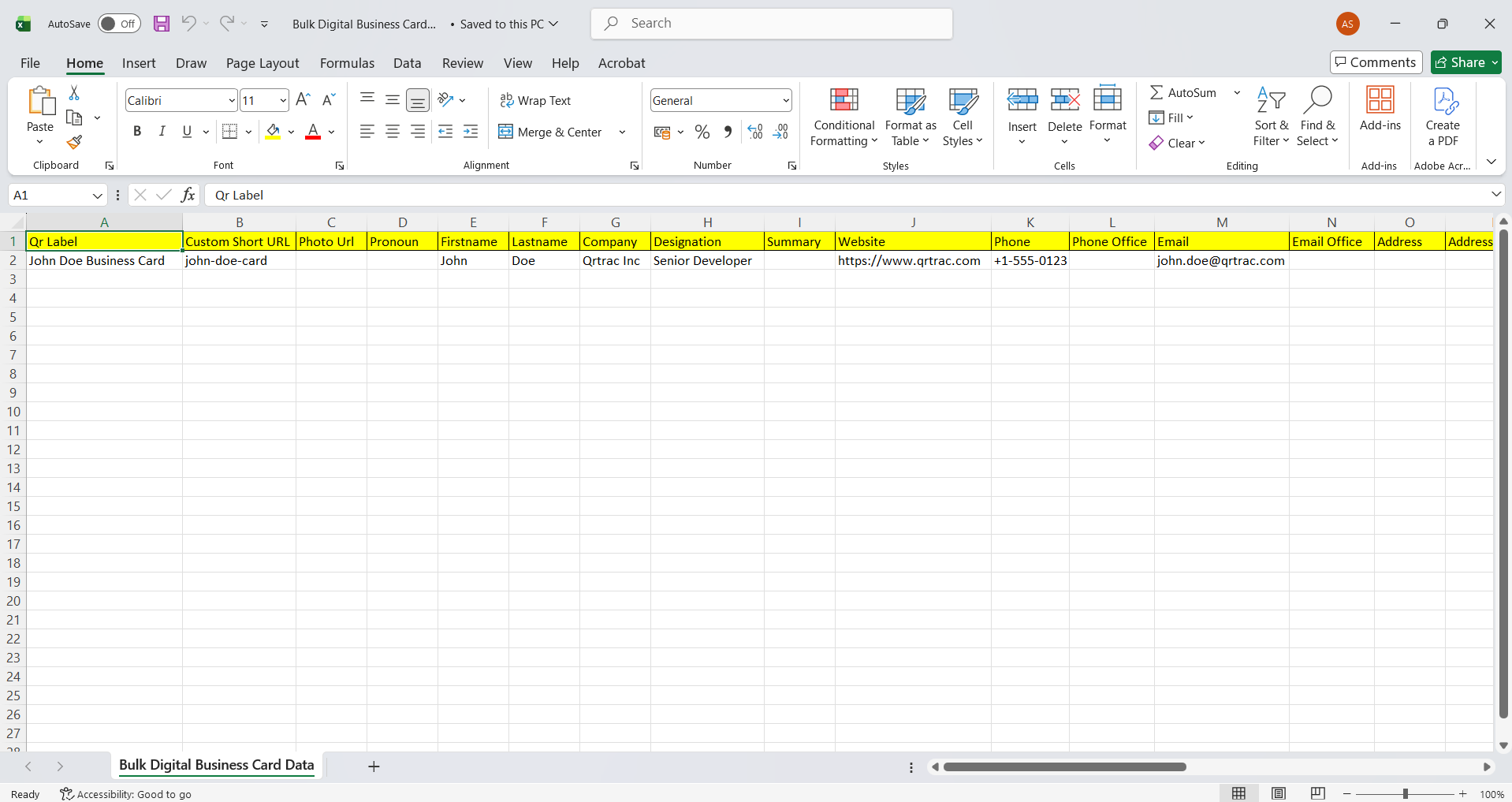 Excel file example with contact details