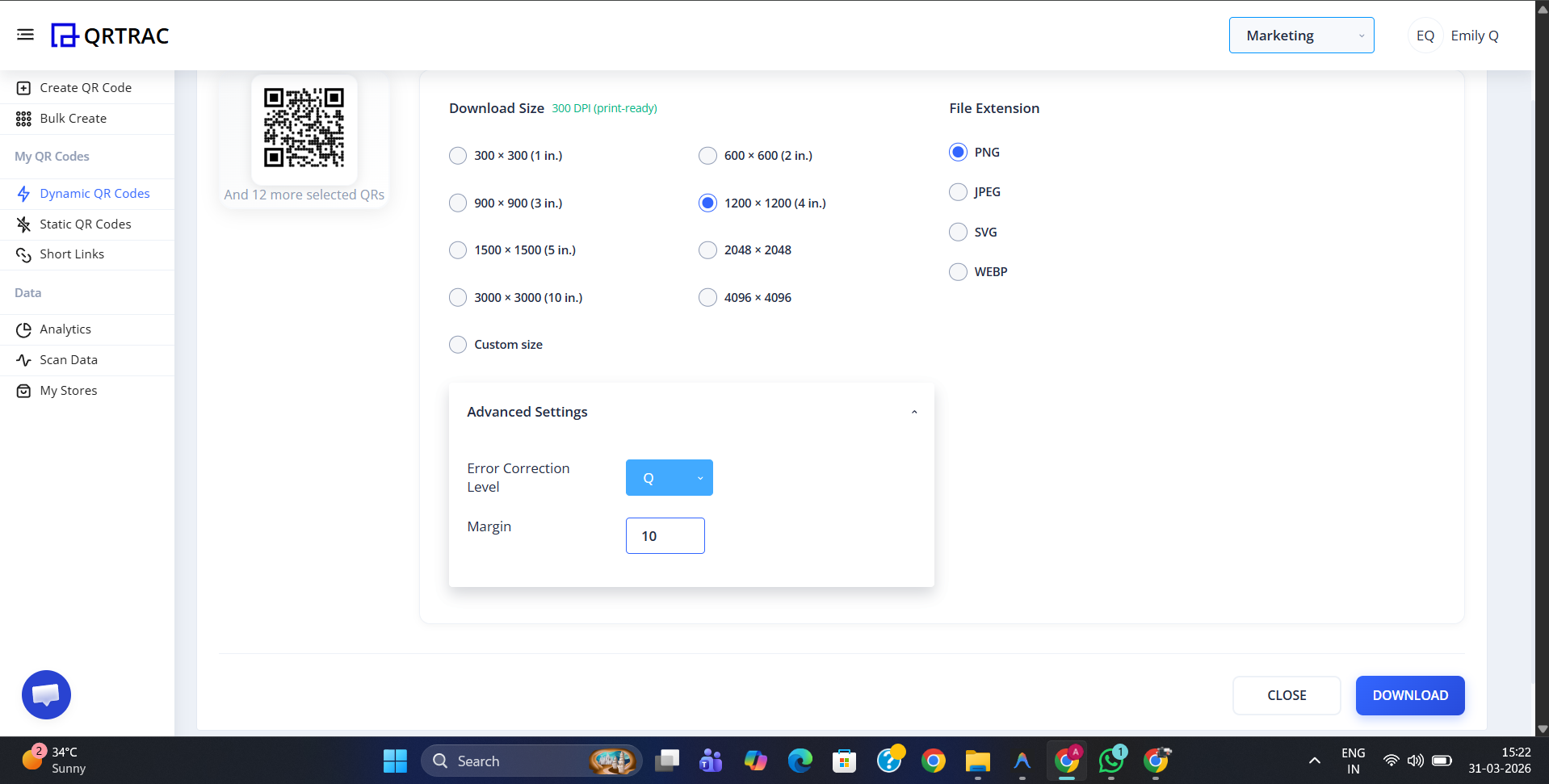 Advanced Download Settings panel showing customization options