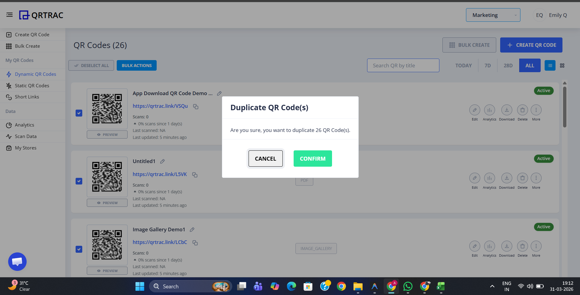Confirmation modal for bulk duplication