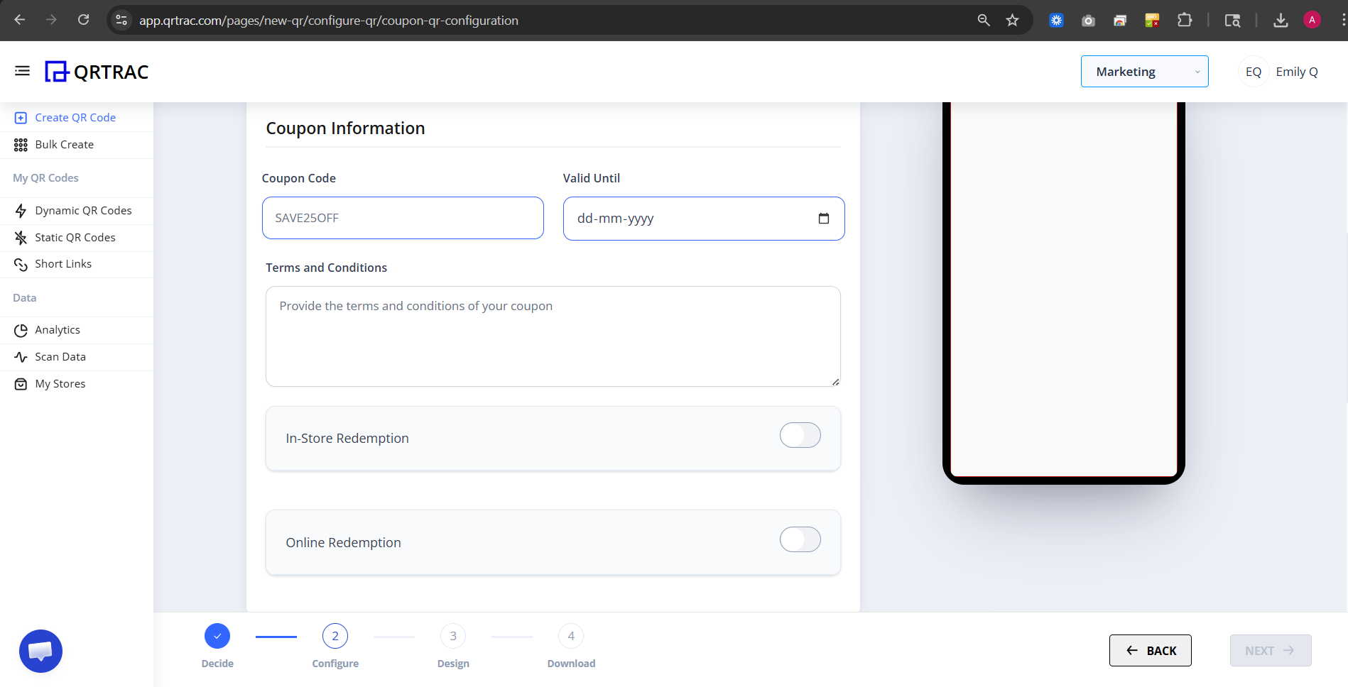 Coupon Information panel showing Coupon Code, Valid Until and Terms and Conditions fields