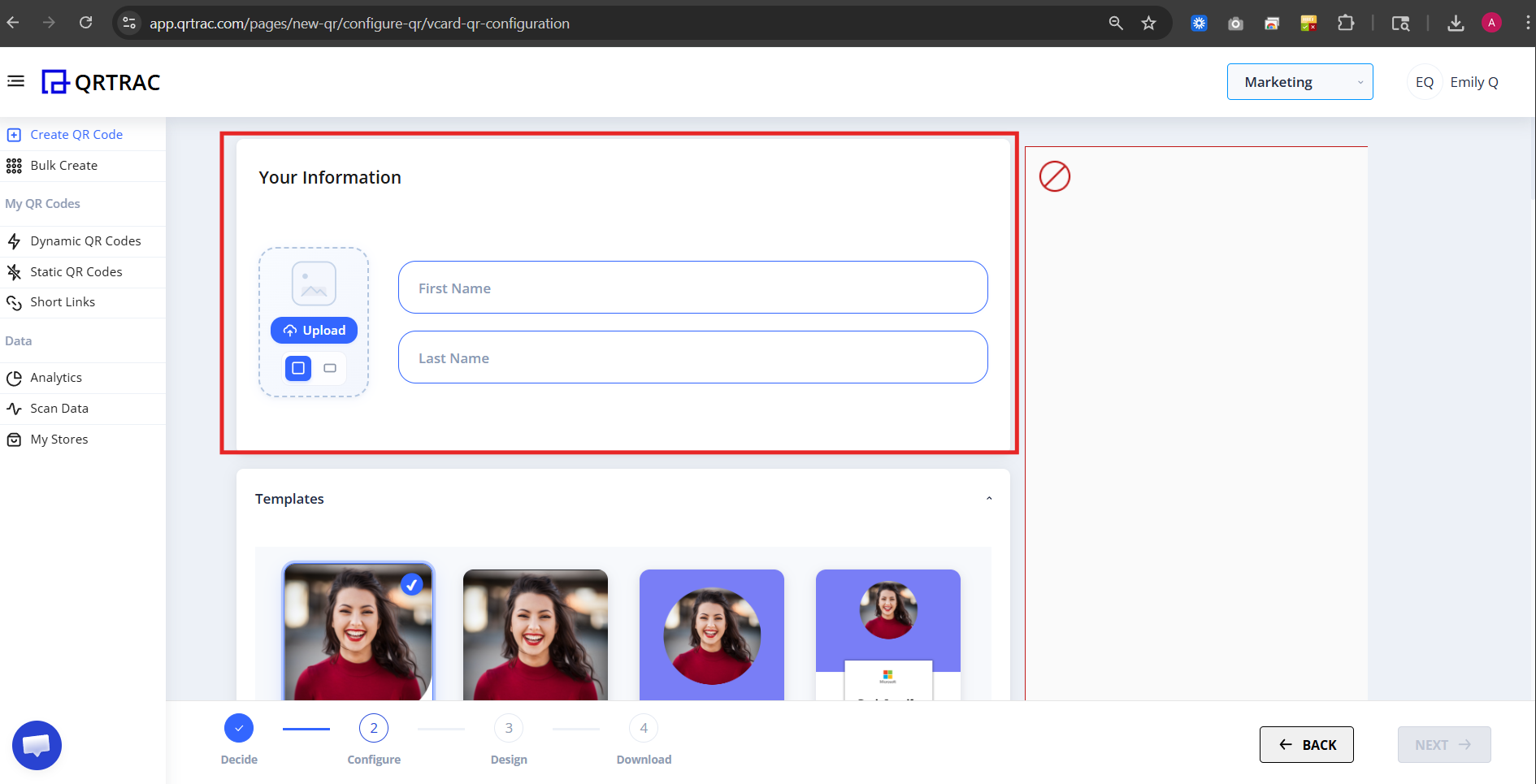 Your Information section showing first name, last name and profile image upload