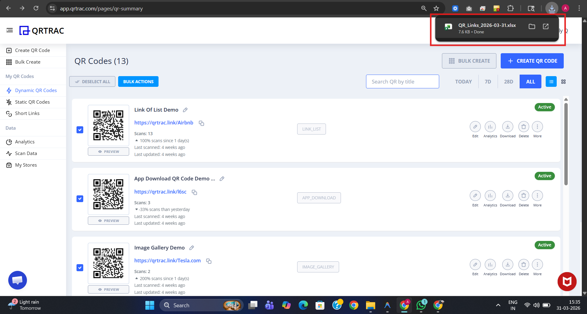 Download window showing Excel file saving to computer