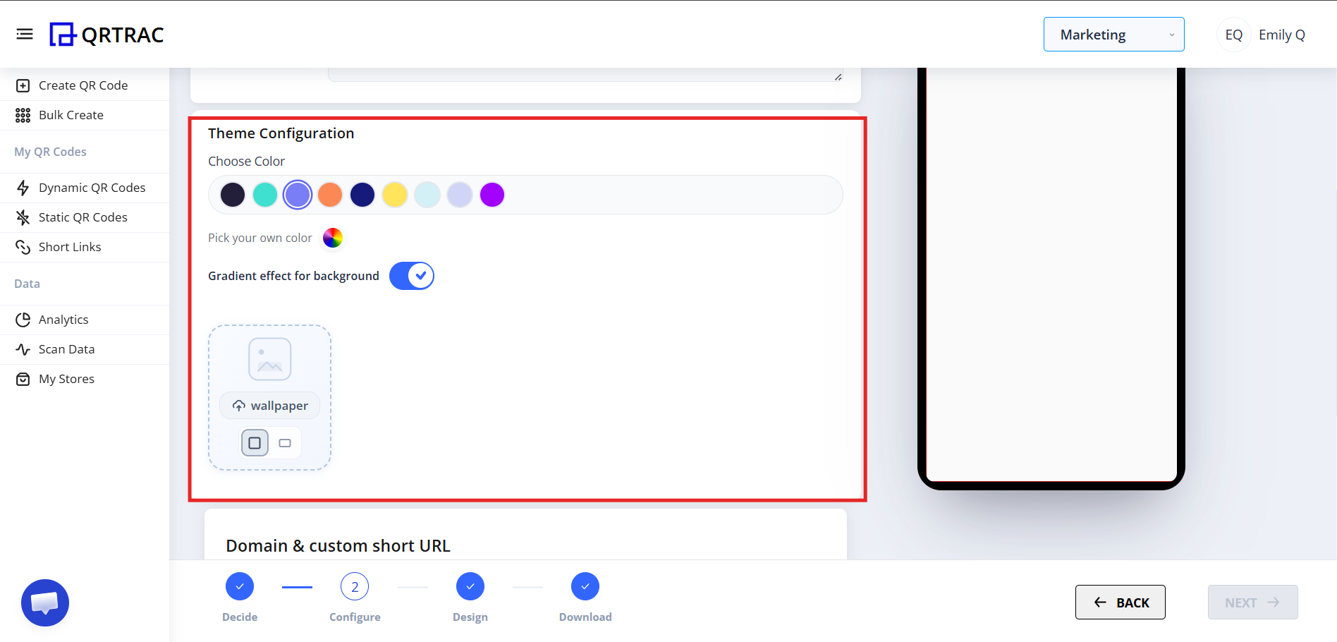 Theme customization with color and background options