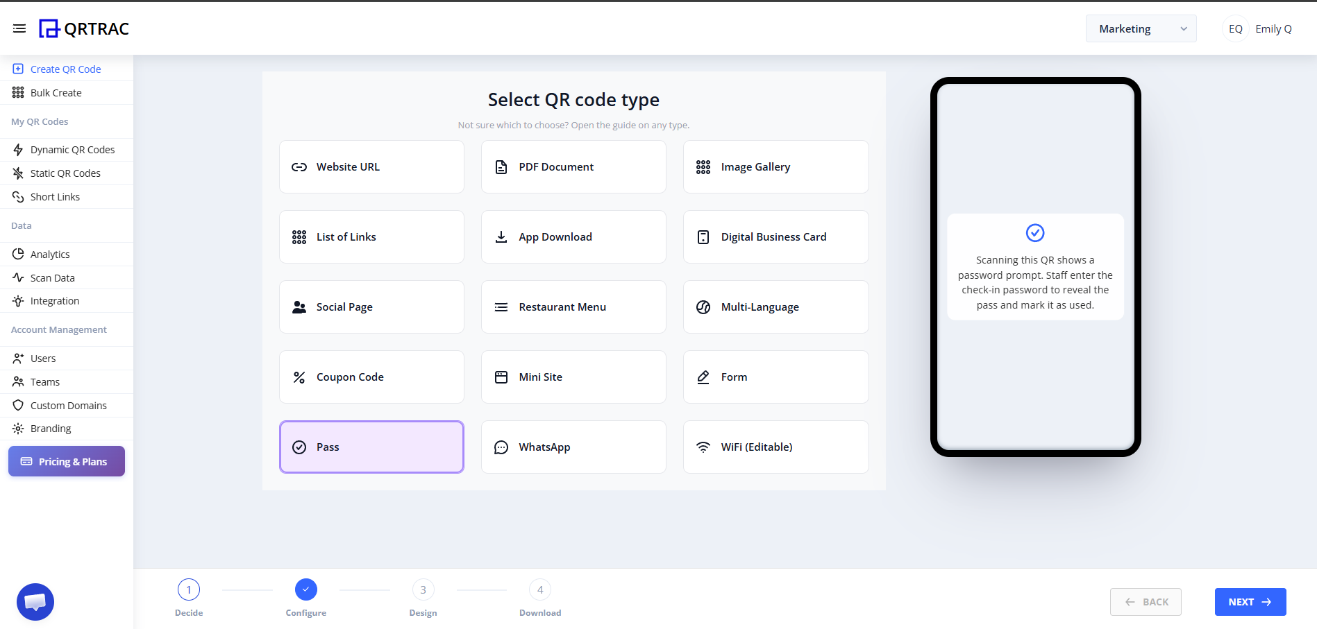 Select Pass QR Type