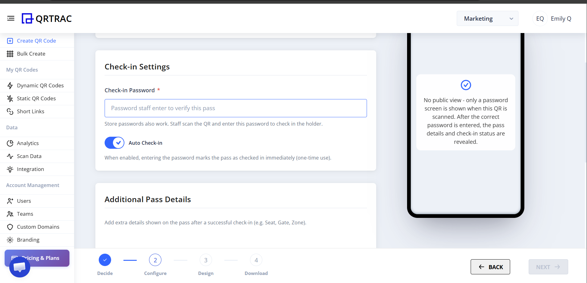 Check-in Settings Configuration