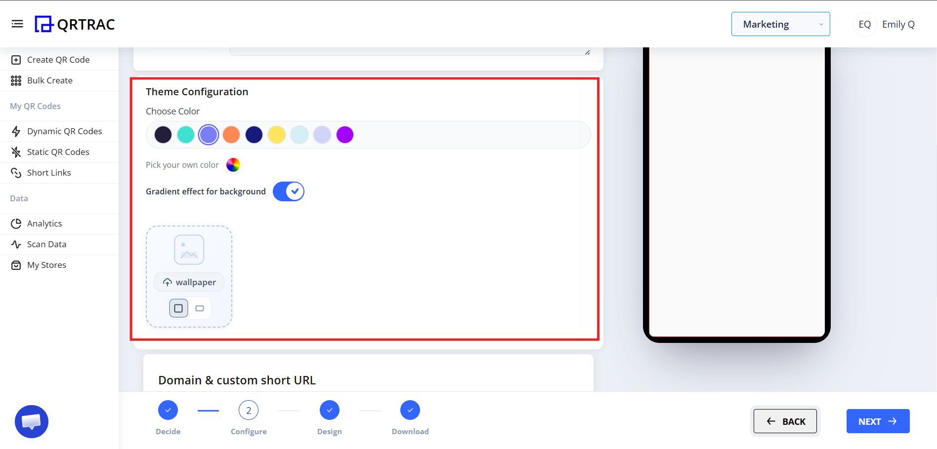 Theme customization with color and background options