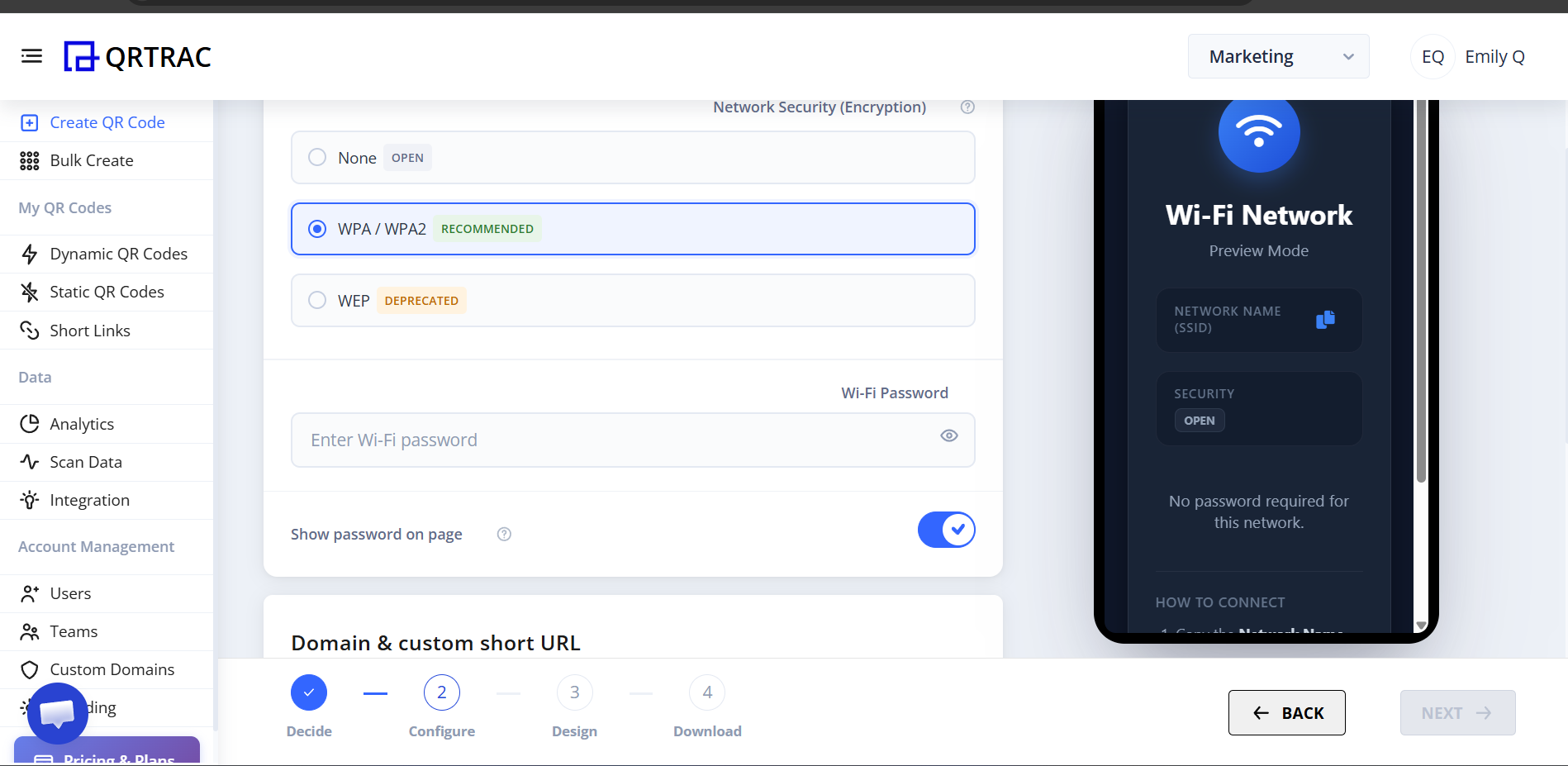 WiFi Password and Domain Settings