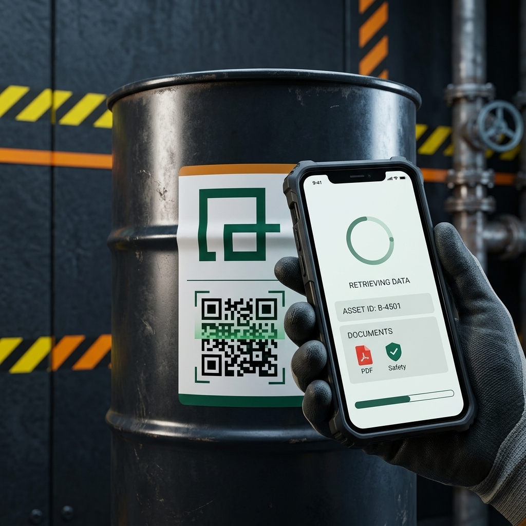 Industrial Chemical Drum with QR Code Mockup