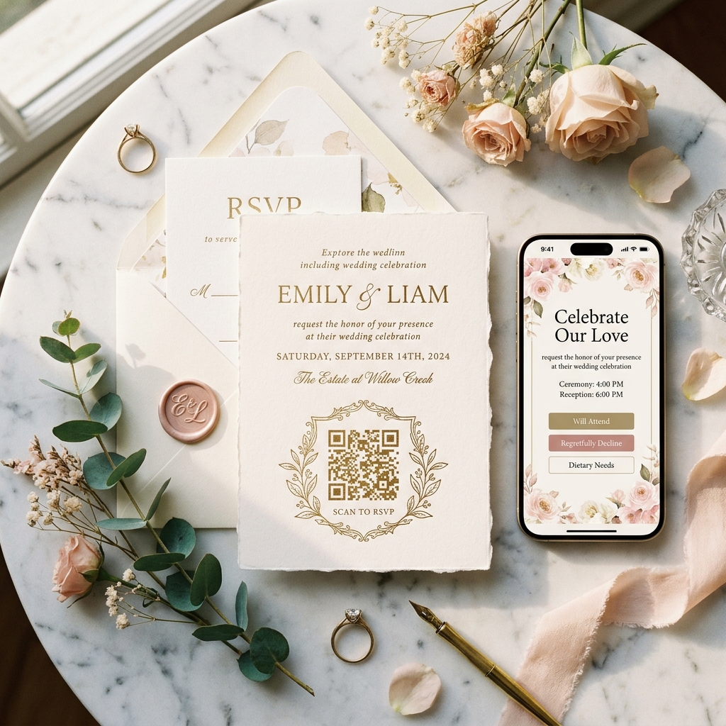 Luxury Wedding Invitation with QR Code